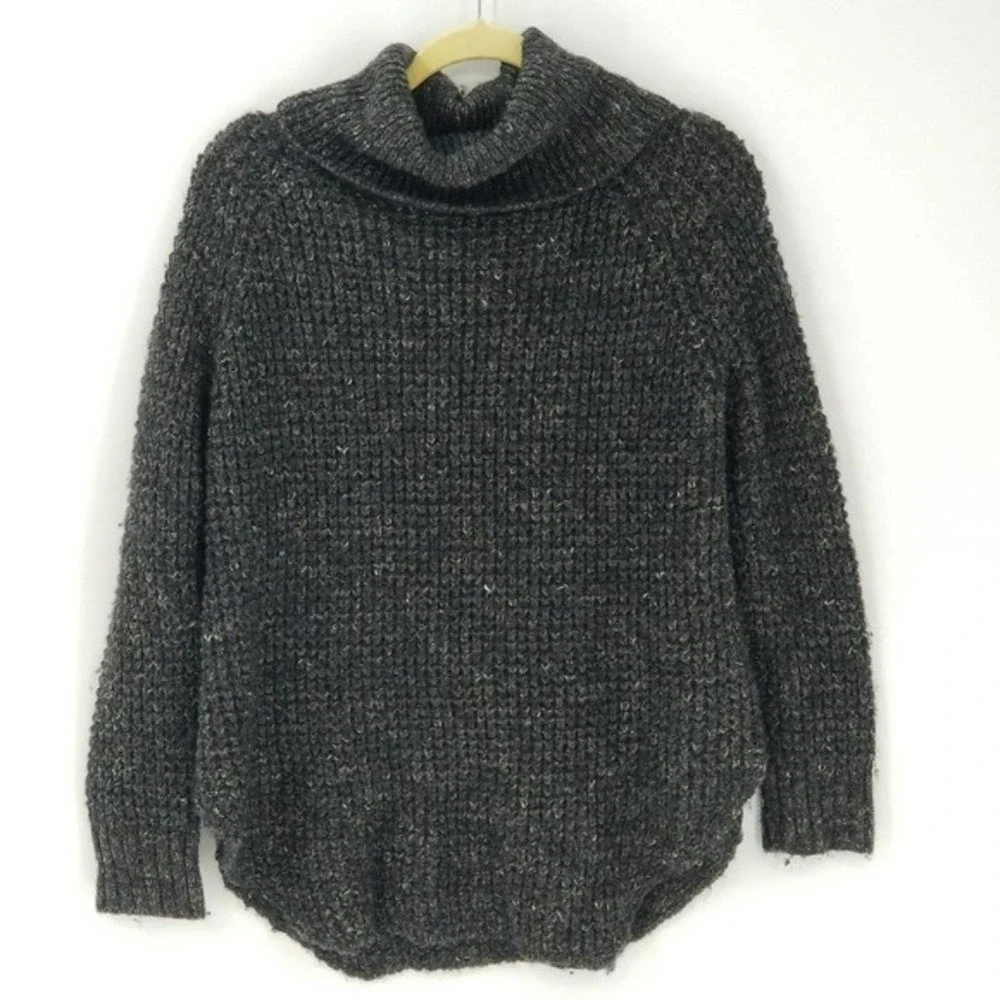 Free People Black Dylan Tweedy Cowl Neck Chunky Knit Sweater Size Small